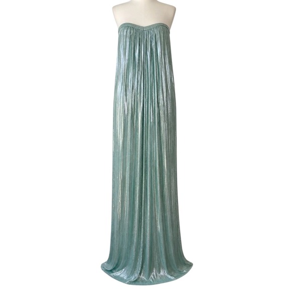 Halston Heritage Dresses & Skirts - Halston Metallic Pleated Strapless Gown Mint Green Size 4 NWT